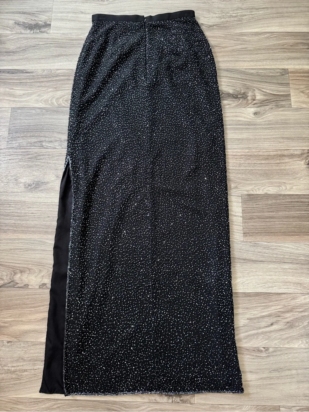 Vintage Caché Silk Beaded Maxi Skirt Side Slit Black Evening Sz 2 Whimsigoth